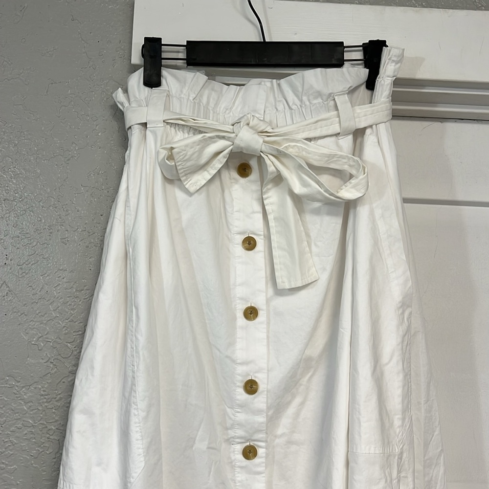 EVERLANE EASY BUTTON FRONT WHITE MIDI  SKIRT SIZE XL - Picture 3 of 16
